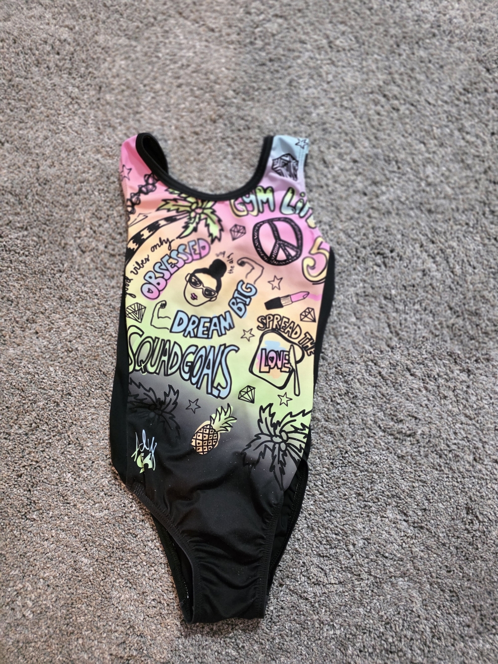 GK Girls Black Multicolor Graffiti Print Leotard